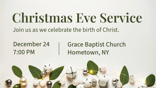 Playfair Display and Source Sans 3 An elegant graphic with a light, Christmas background. The headline Christmas Eve Service is in the classic serif font Playfair Display. The service times and church information are in the clean sans-serif, Source Sans 3.